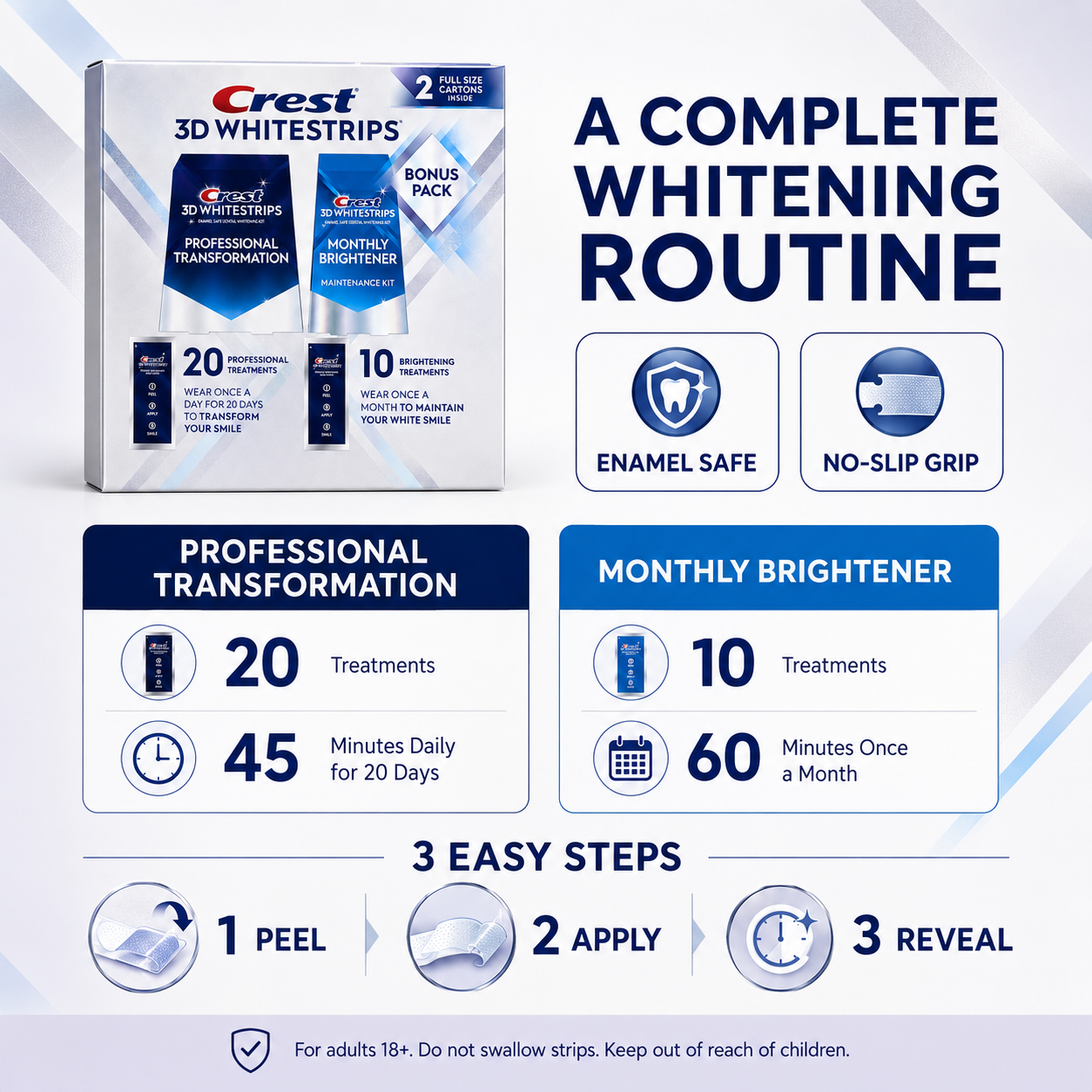 Crest 3D Whitestrips 20 Professional Treatments with 10 Bonus Brightening Treatments