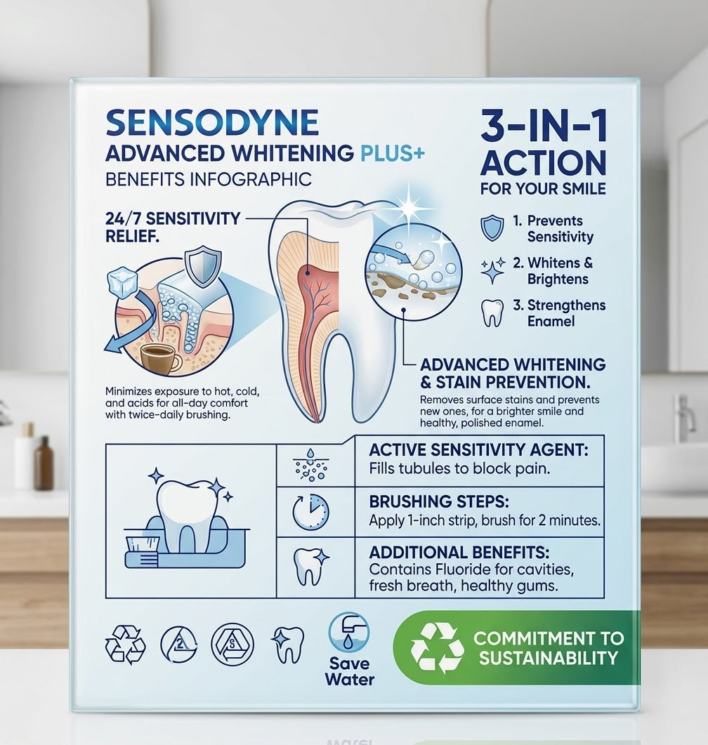 SENSODYNE Advanced Whitening Toothpaste, 6.5 oz, 4-pack